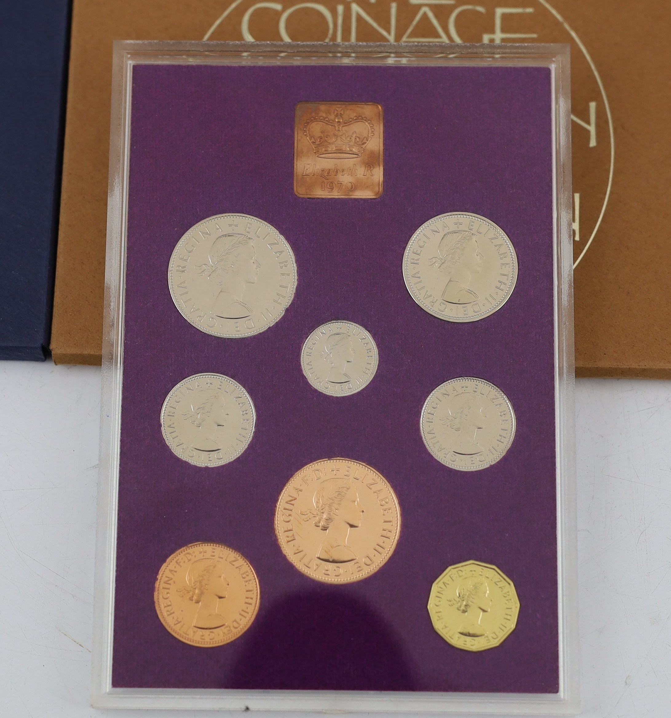 Royal Mint, QEII coins, twelve GB proof coin year sets, 1970-1982